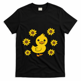Cute Duck Summer Sunflower Kawaii Duck T-Shirt - Black