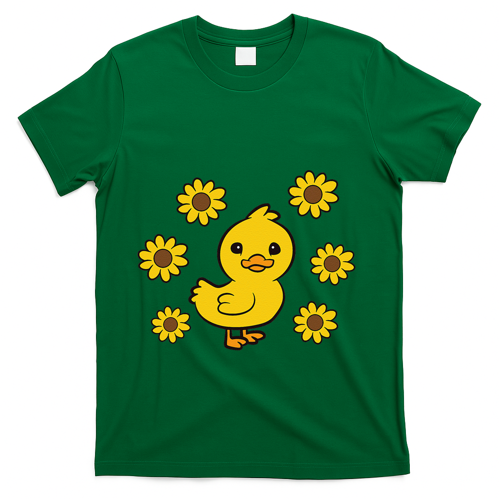 Cute Duck Summer Sunflower Kawaii Duck T-Shirt - Green