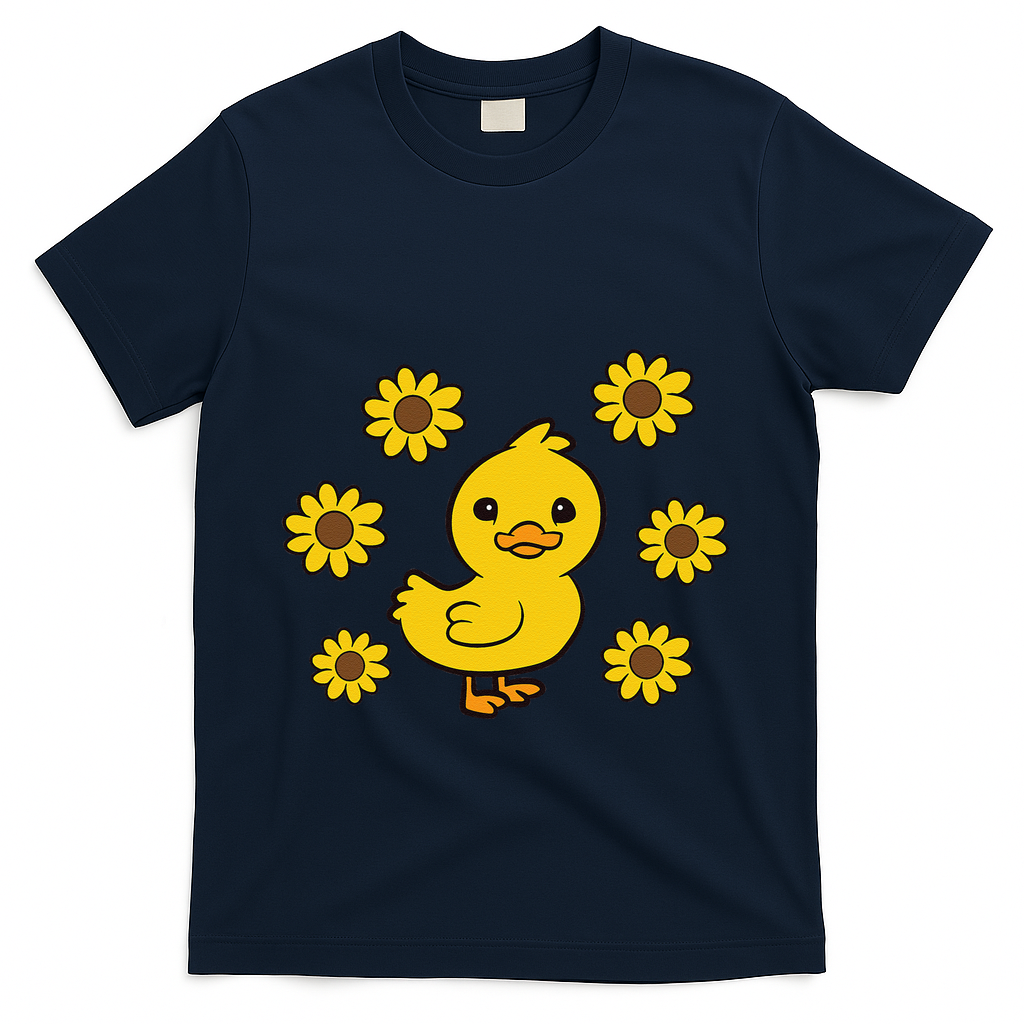 Cute Duck Summer Sunflower Kawaii Duck T-Shirt - Navy