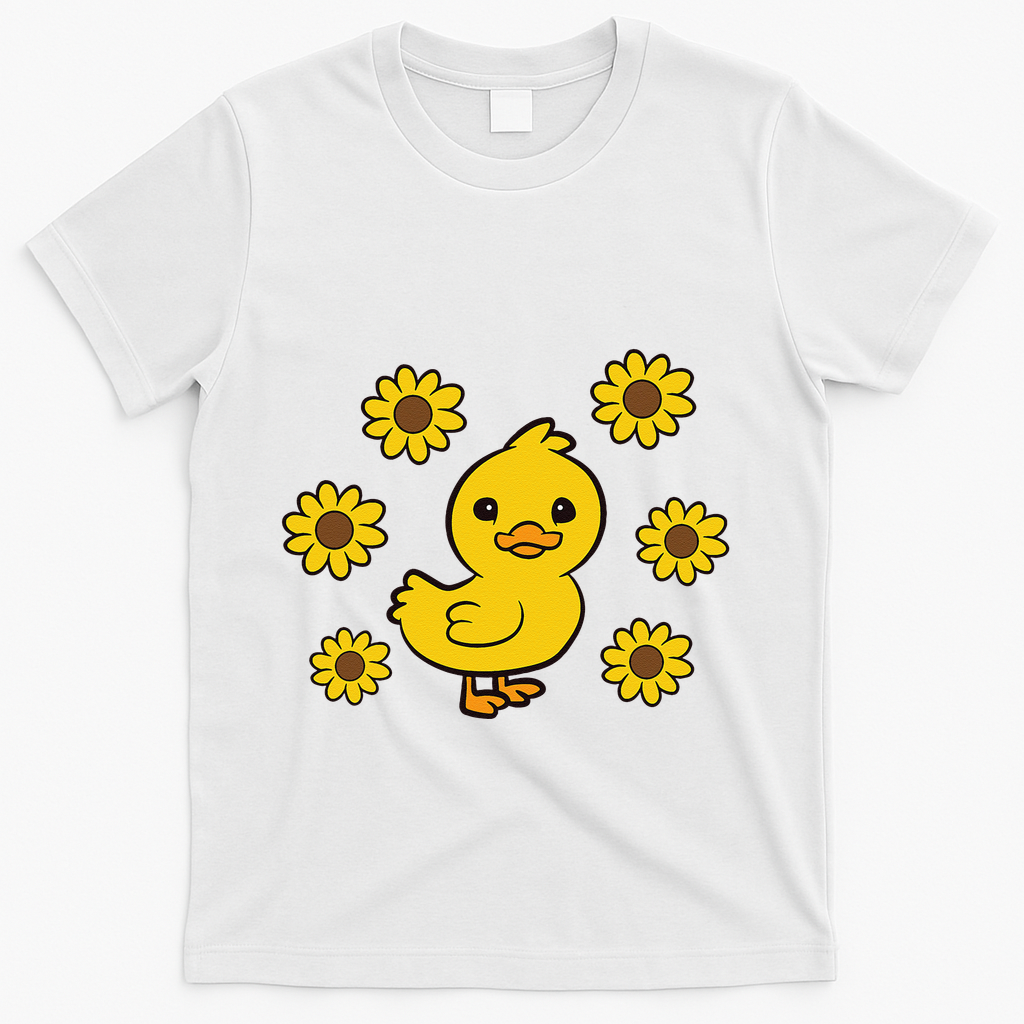 Cute Duck Summer Sunflower Kawaii Duck T-Shirt - White