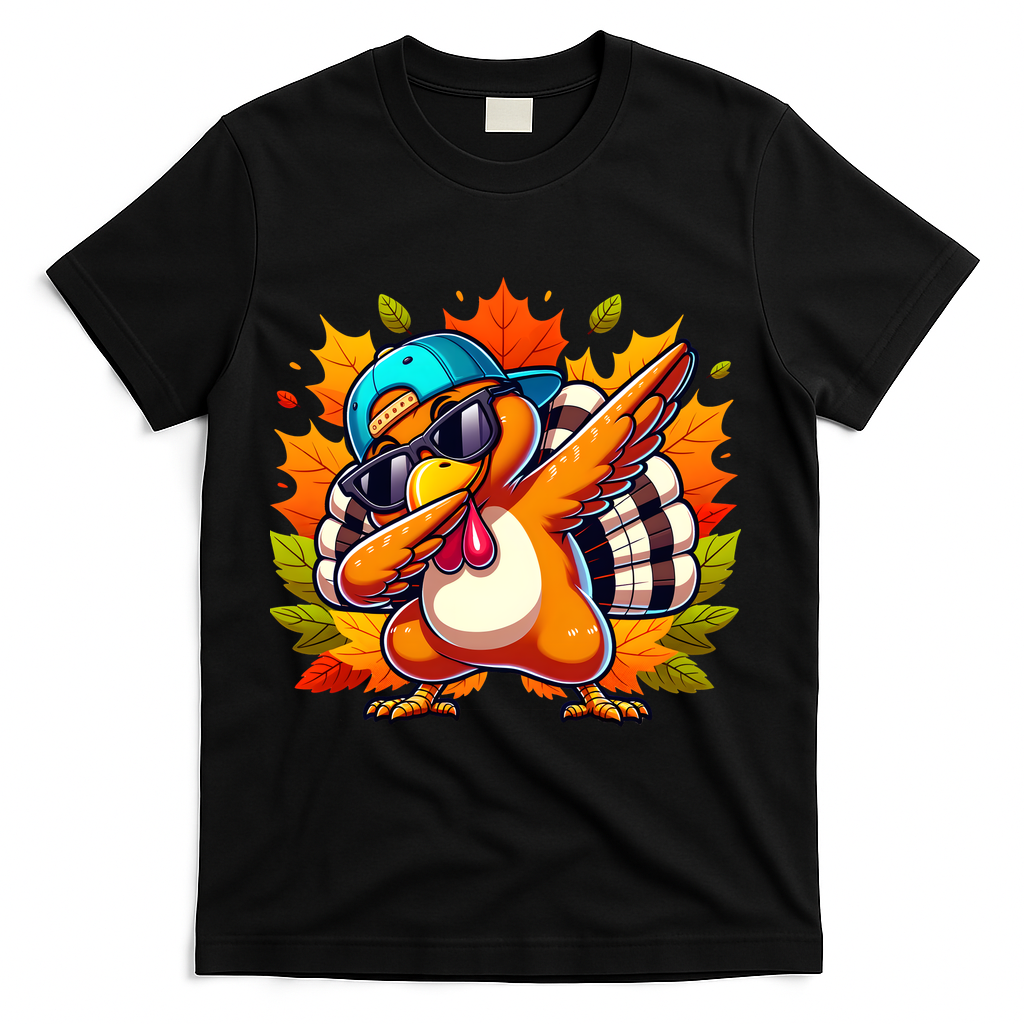 Cute Dabbing Thanksgiving Turkey Fall Vibes T-Shirt - Black