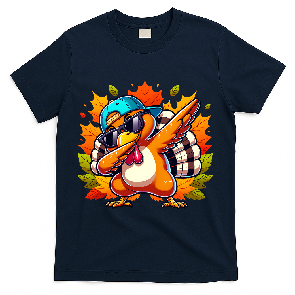 Cute Dabbing Thanksgiving Turkey Fall Vibes T-Shirt - Navy