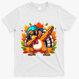 Cute Dabbing Thanksgiving Turkey Fall Vibes T-Shirt - White