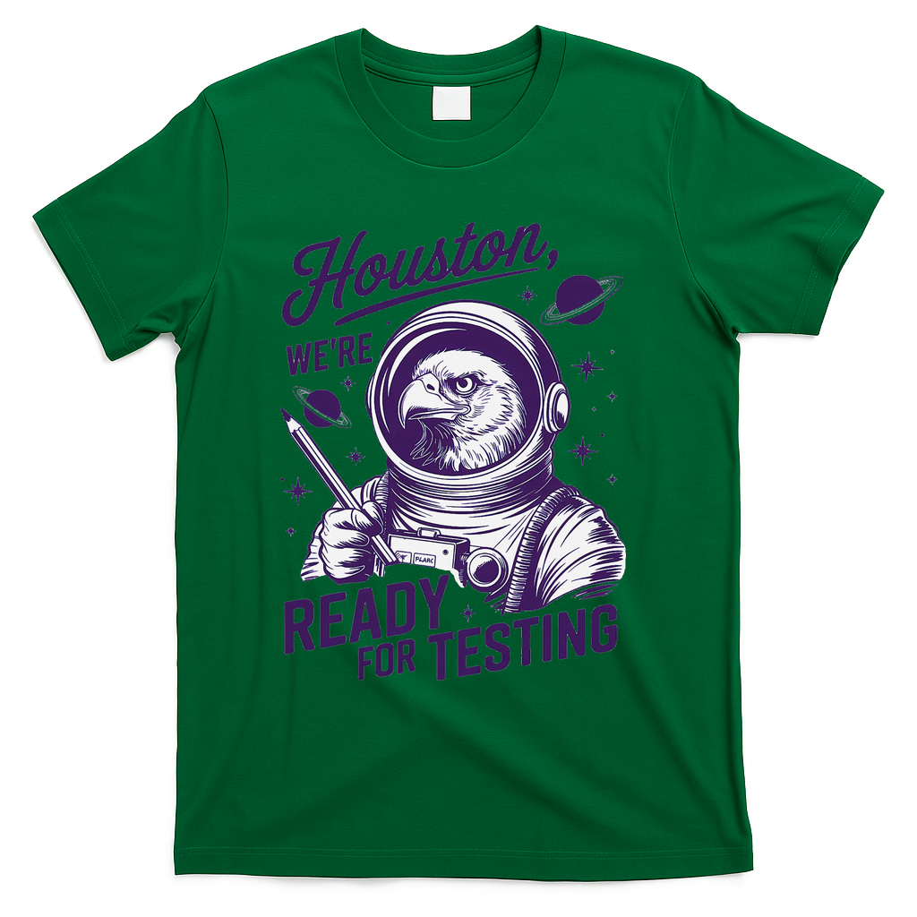 Cool Eagle Astronaut Houston Were Ready For Testing Teacher T-Shirt - Green