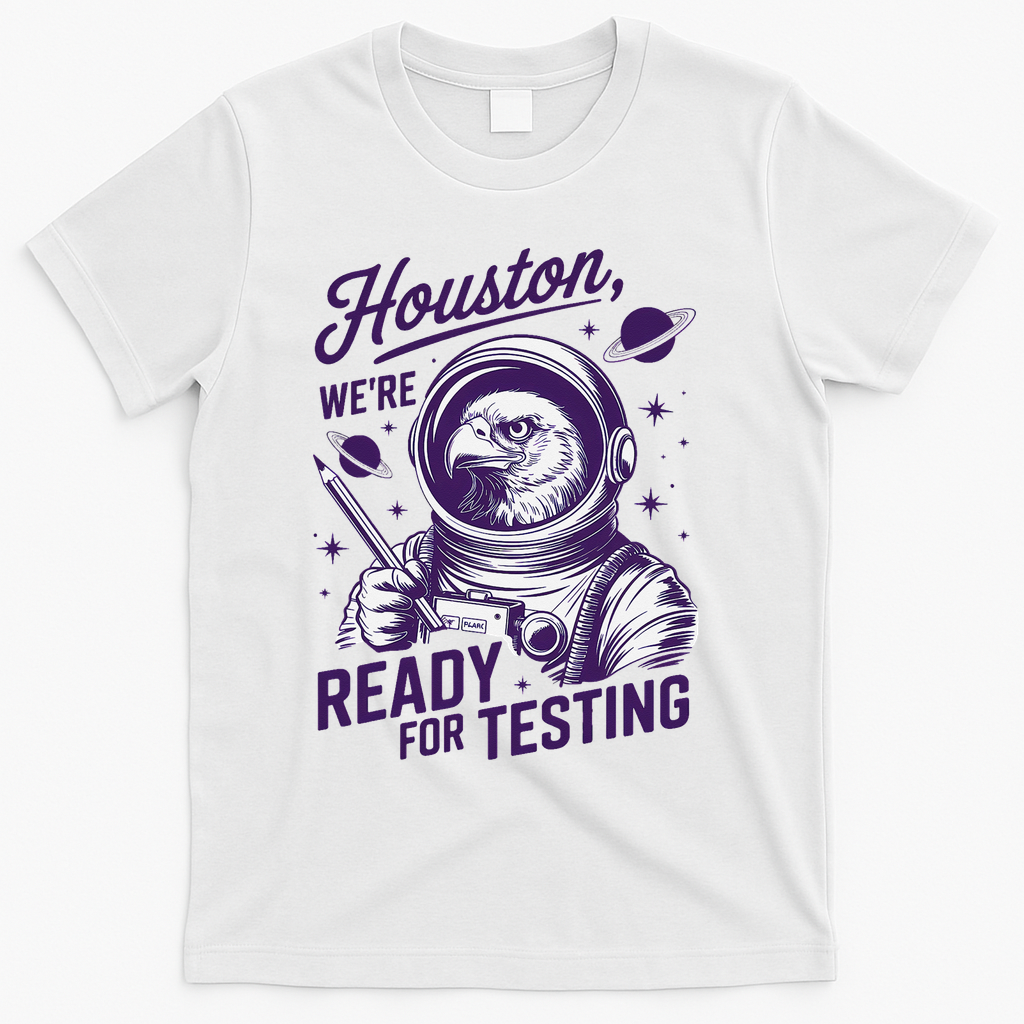 Cool Eagle Astronaut Houston Were Ready For Testing Teacher T-Shirt - White