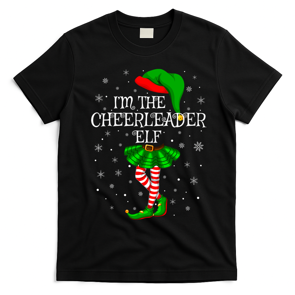 Cheerleader Elf Christmas Matching Family Elf T-Shirt - Black