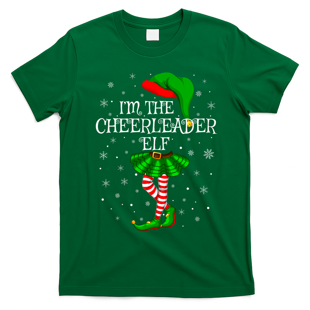 Cheerleader Elf Christmas Matching Family Elf T-Shirt - Irish Green