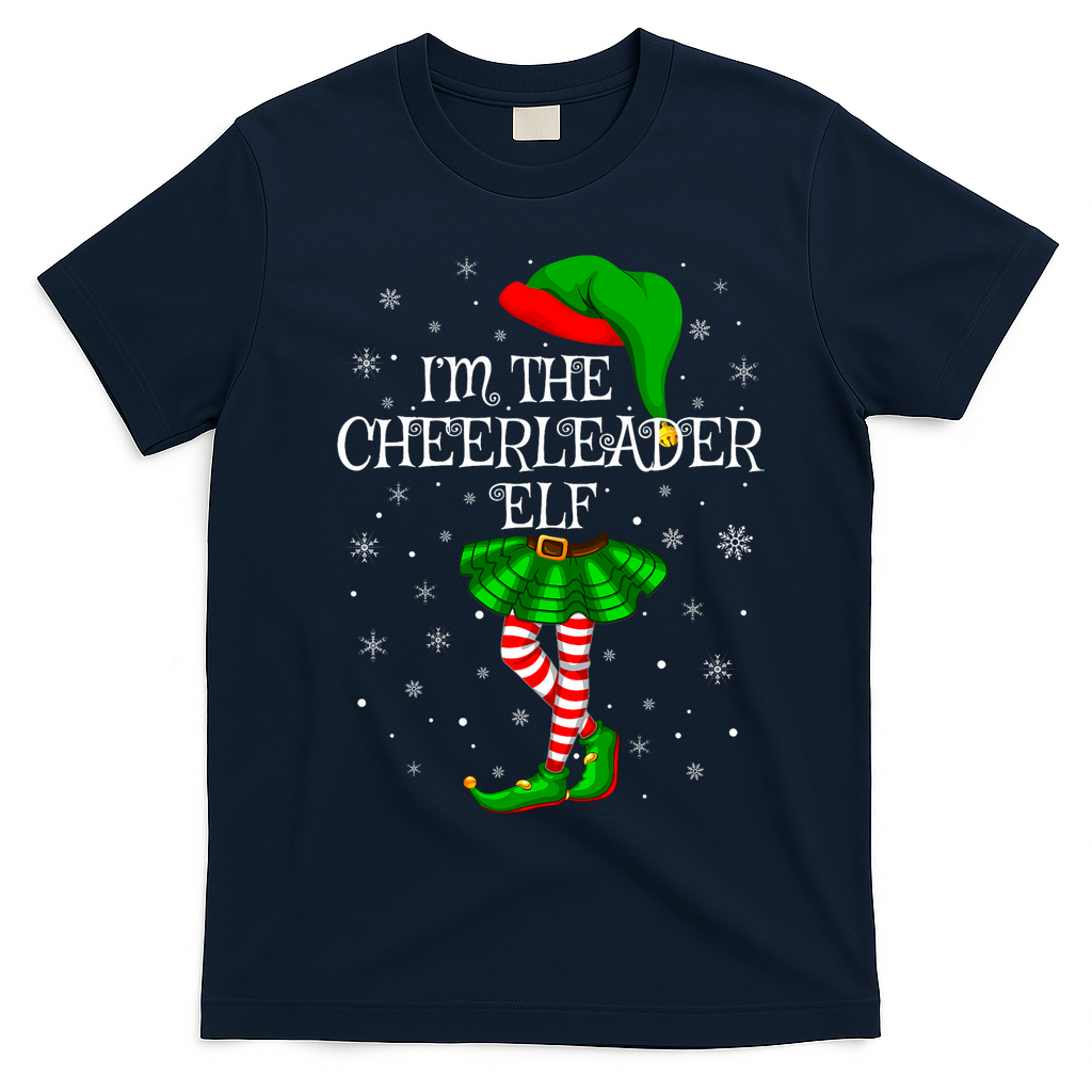Cheerleader Elf Christmas Matching Family Elf T-Shirt - Navy Blue