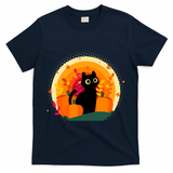 Cute Fall Autumn Lover Black Cat And Pumpkins T-Shirt - Navy
