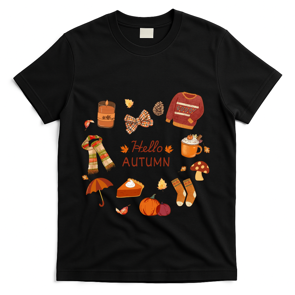 Cute Fall Autumn Little Things Retro Fall Hello Autumn T-Shirt - Black