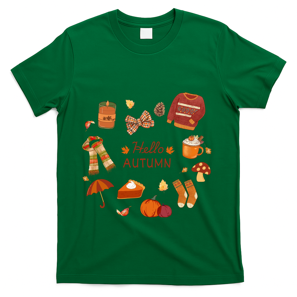 Cute Fall Autumn Little Things Retro Fall Hello Autumn T-Shirt - Green