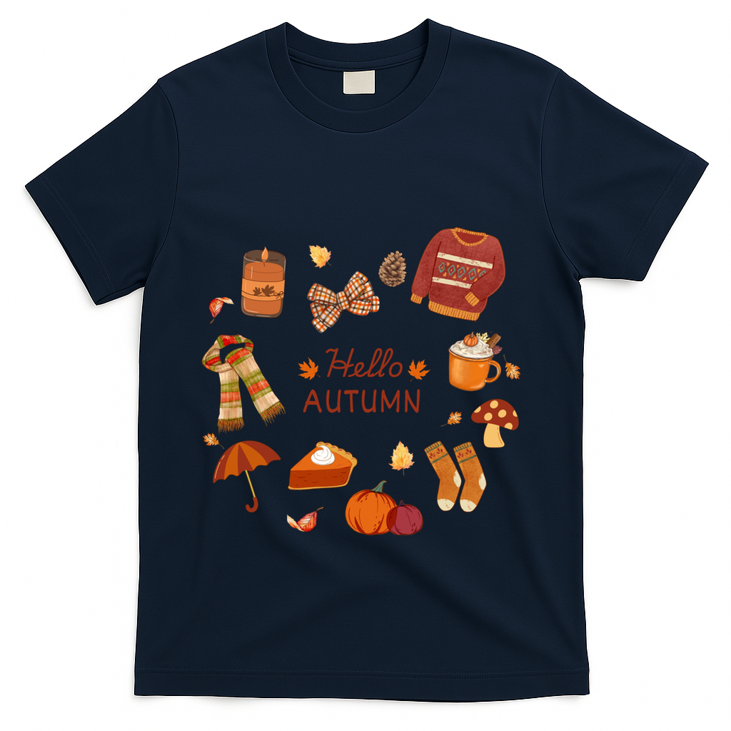 Cute Fall Autumn Little Things Retro Fall Hello Autumn T-Shirt - Navy