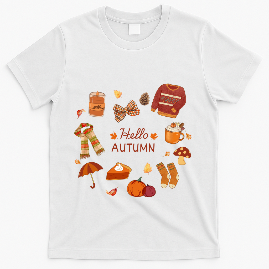Cute Fall Autumn Little Things Retro Fall Hello Autumn T-Shirt - White