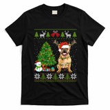 Cute French Bulldog Dog Santa Hat Ugly Xmas Lights Gift T-Shirt - Black