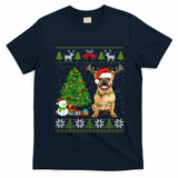 Cute French Bulldog Dog Santa Hat Ugly Xmas Lights Gift T-Shirt - Navy Blue