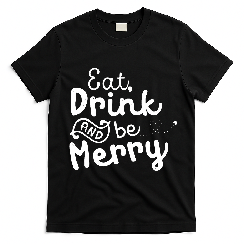 Cute & Funny Christmas Eat Drink & Be Merry T-Shirt - Black