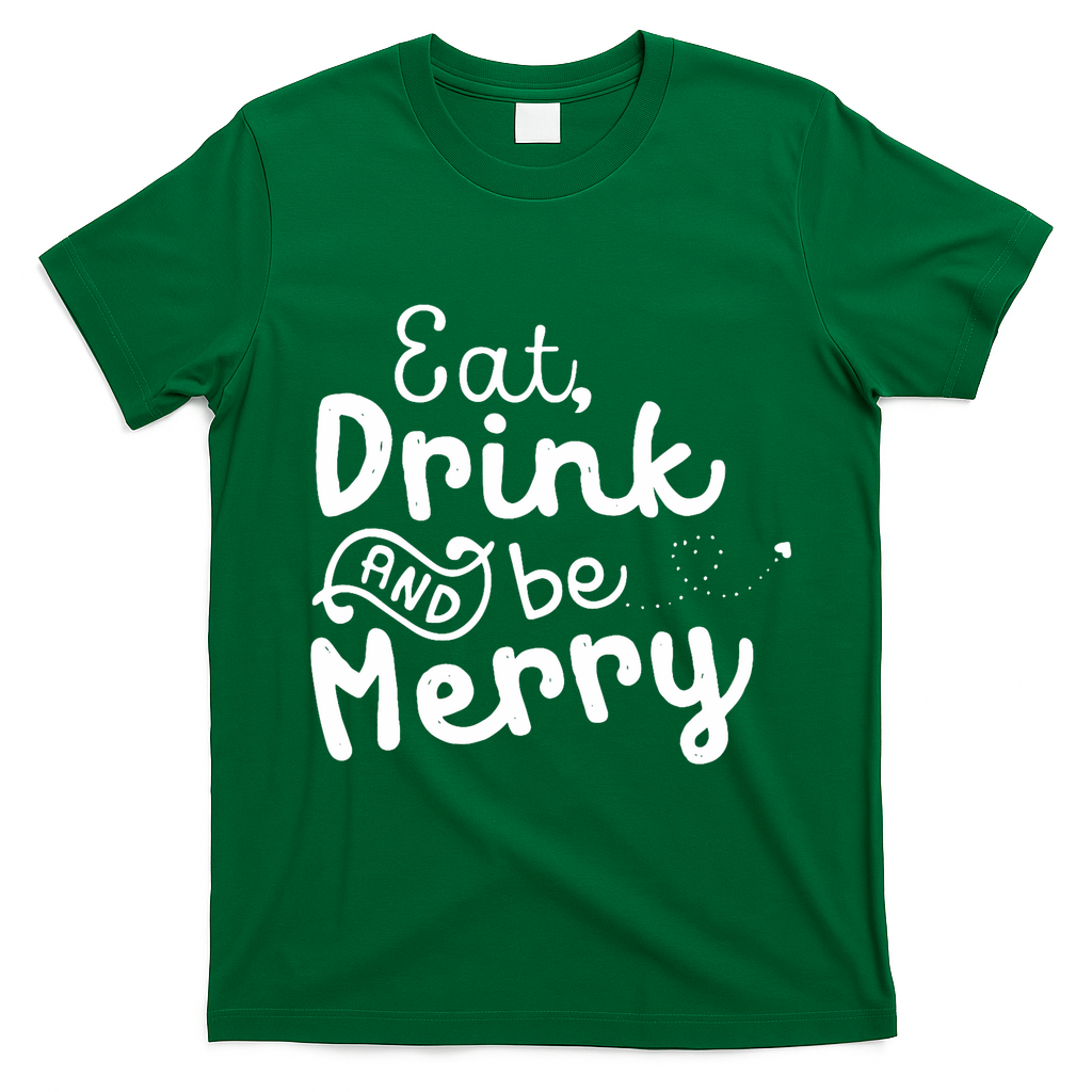 Cute & Funny Christmas Eat Drink & Be Merry T-Shirt - Irish Green