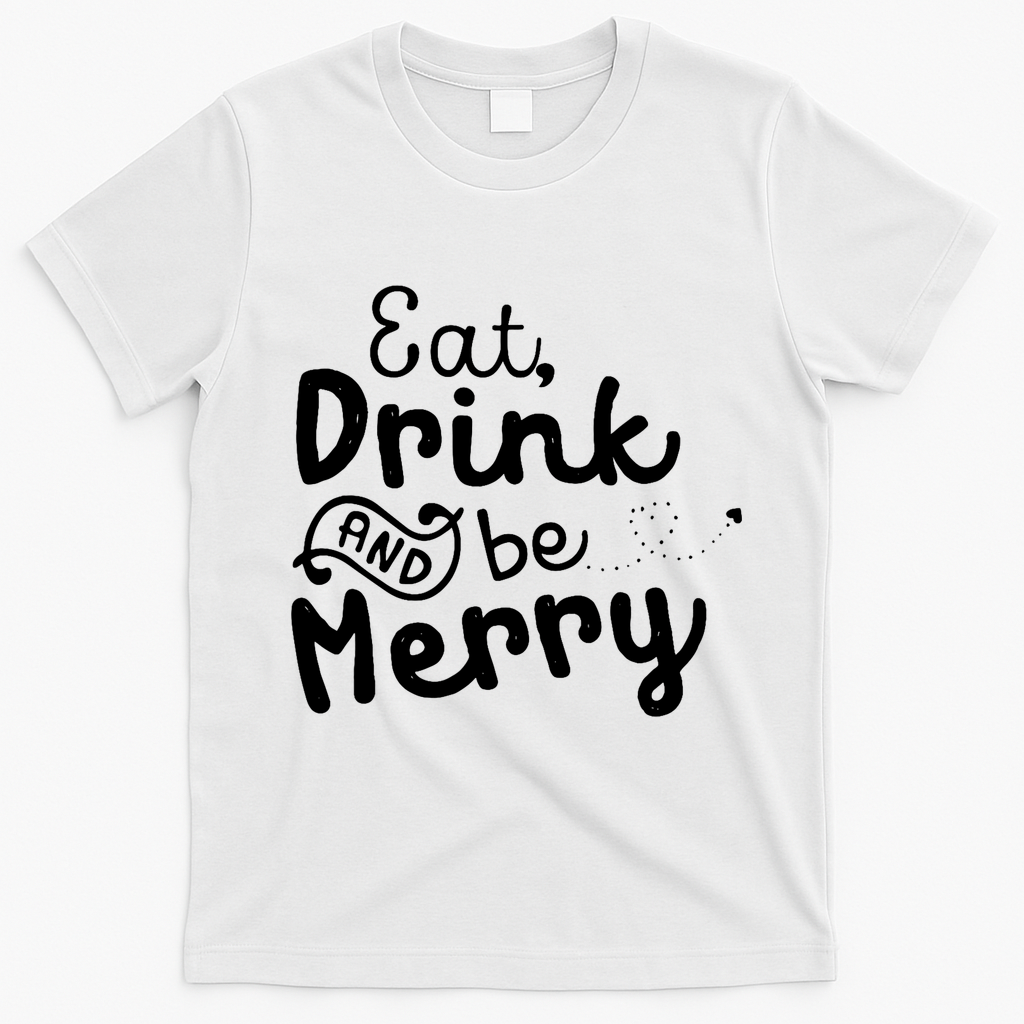 Cute & Funny Christmas Eat Drink & Be Merry T-Shirt - White