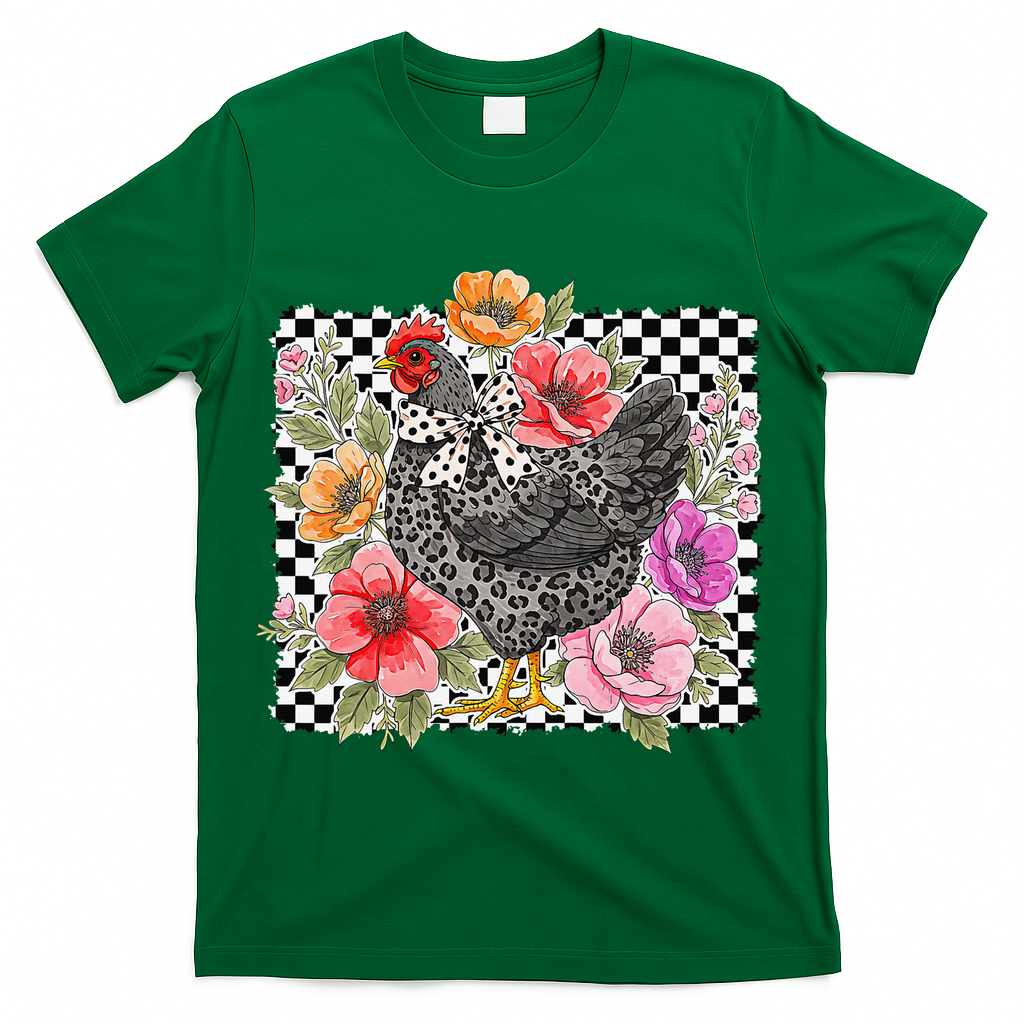 Checkered Flower Chicken Hen Lover Wildflower Chicken Mama T-Shirt