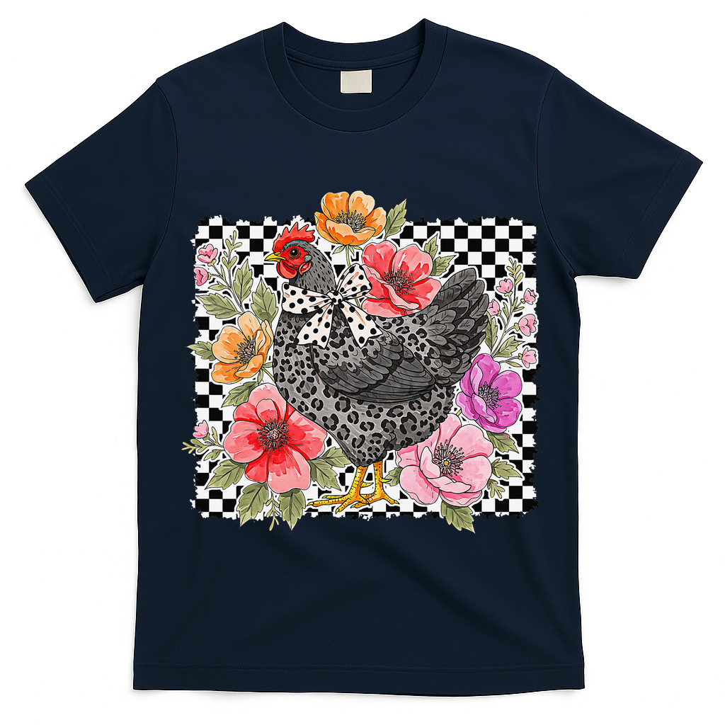 Checkered Flower Chicken Hen Lover Wildflower Chicken Mama T-Shirt