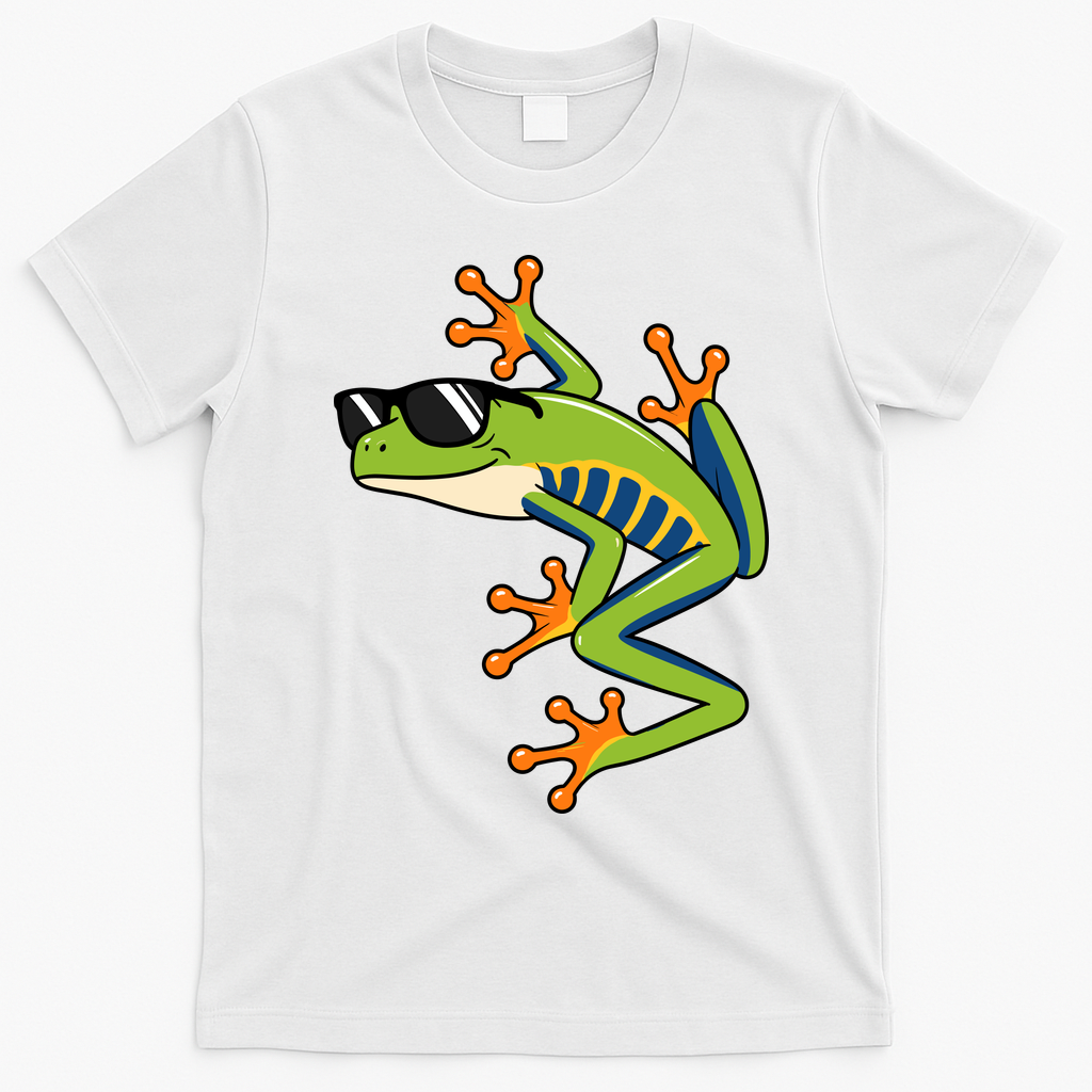 Cool Fun Cartoon Frog Sunglasses Summer Beach T-Shirt - White