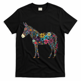 Cute Flower Donkey On Summer Floral Donkey T-Shirt - Black
