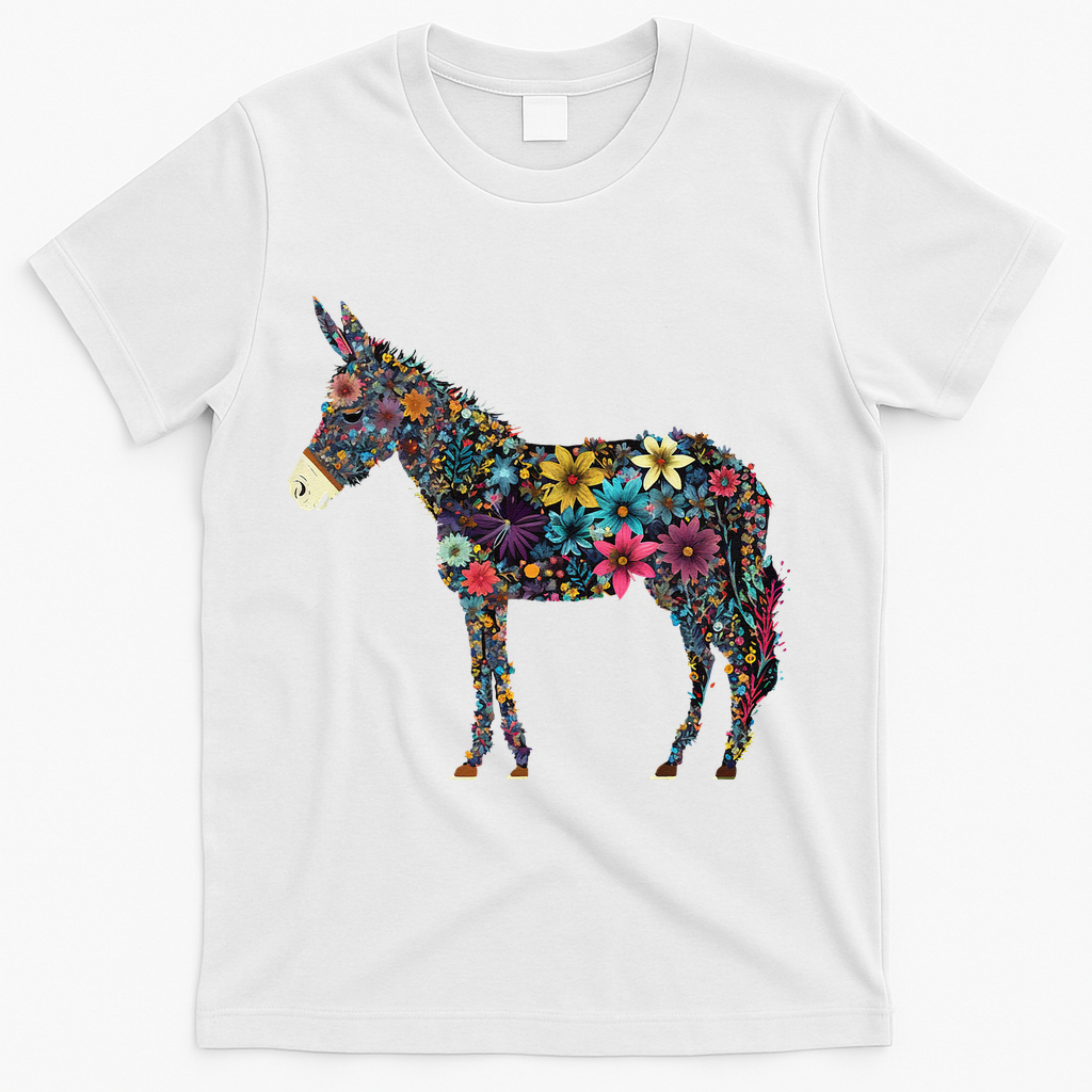 Cute Flower Donkey On Summer Floral Donkey T-Shirt - White