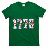 Cute Floral Flower Varsity Style 1776 America USA  T-Shirt - Green