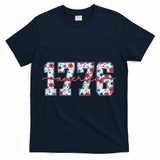Cute Floral Flower Varsity Style 1776 America USA  T-Shirt - Navy