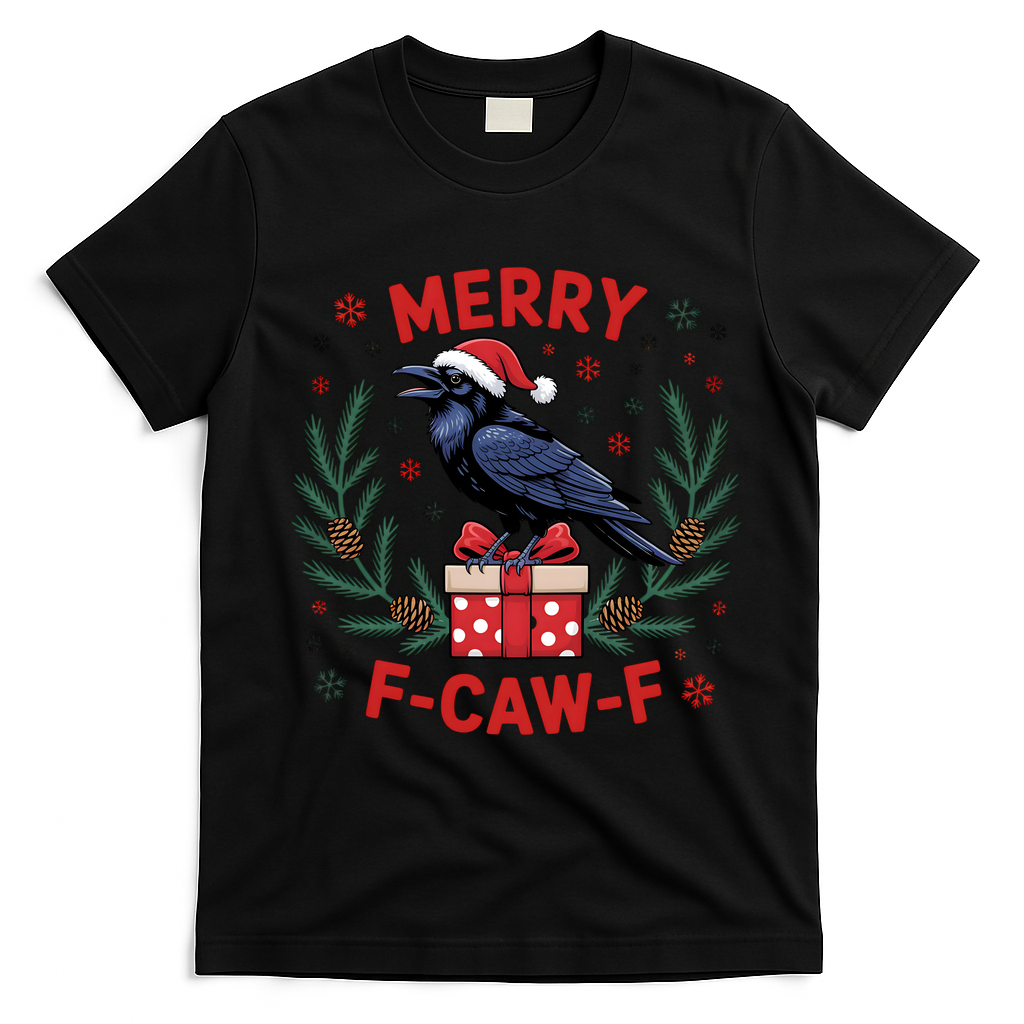 Christmas F-Caw-F Funny Raven XMas T-Shirt - Black