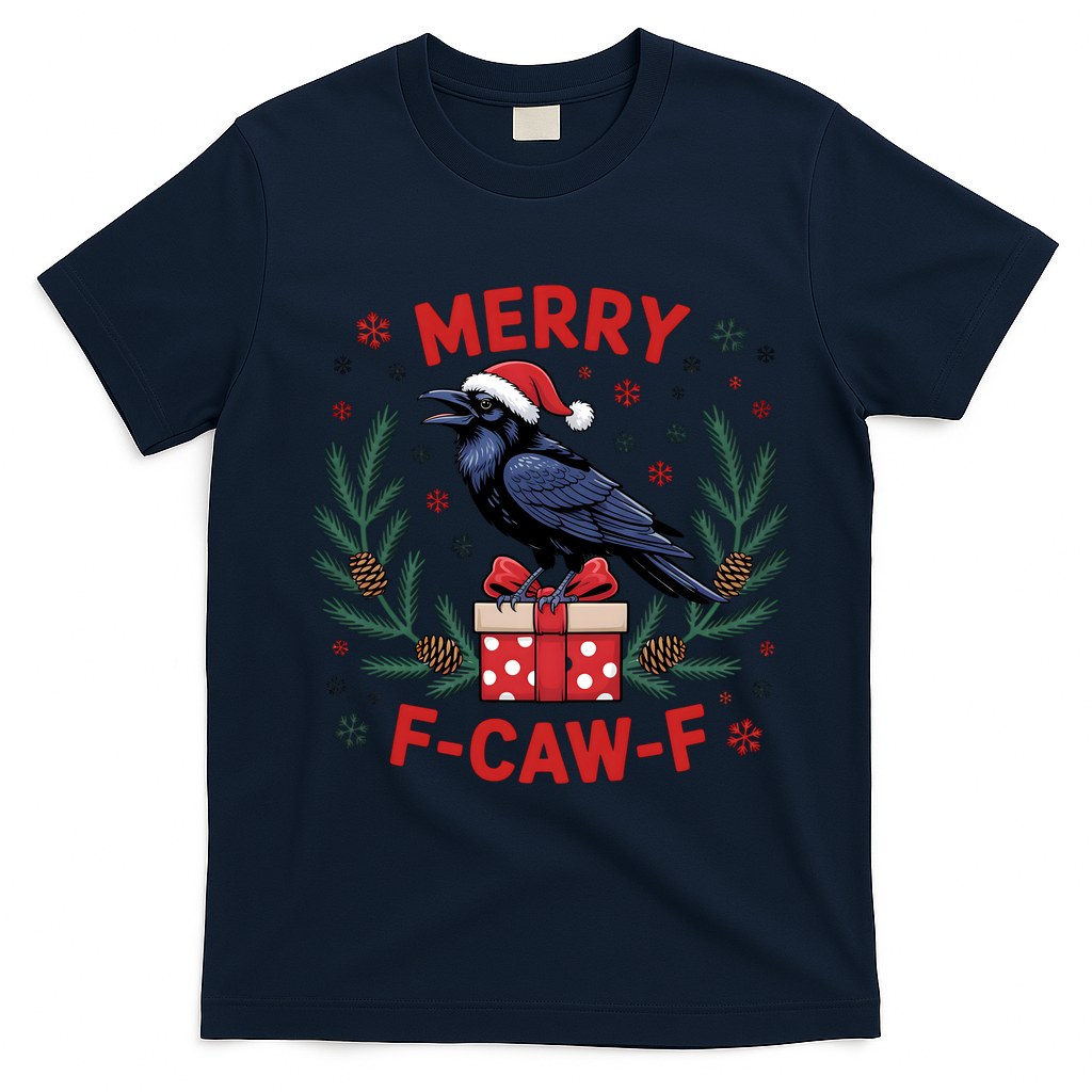 Christmas F-Caw-F Funny Raven XMas T-Shirt - Navy Blue