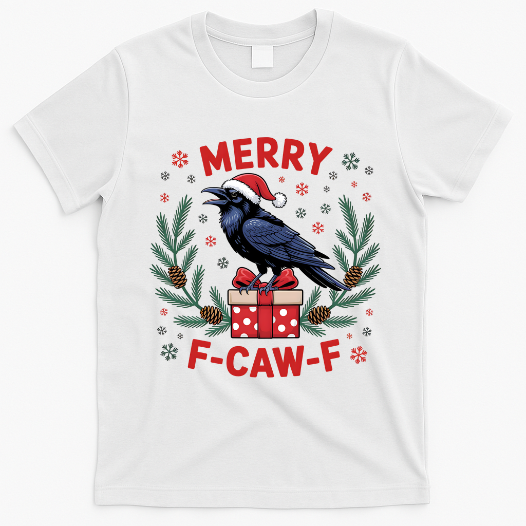 Christmas F-Caw-F Funny Raven XMas T-Shirt - White