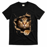 Cute kitten looks from torn fabric - Cats  T-Shirt