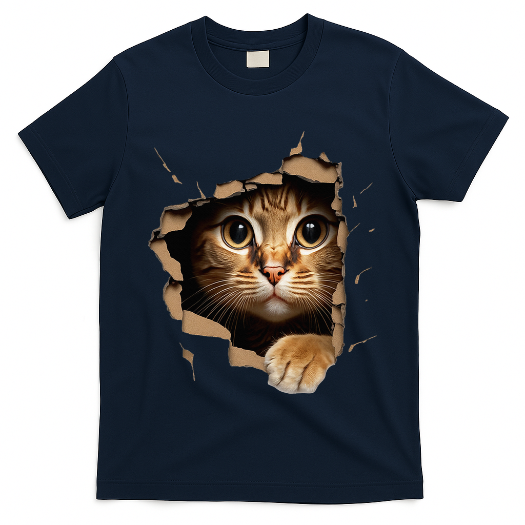 Cute kitten looks from torn fabric - Cats  T-Shirt