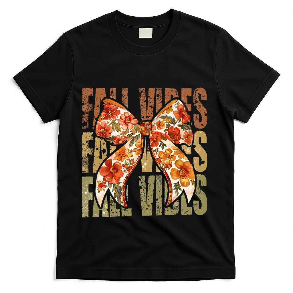 Coquette Floral Fall Vibes Autumn T-Shirt - Black