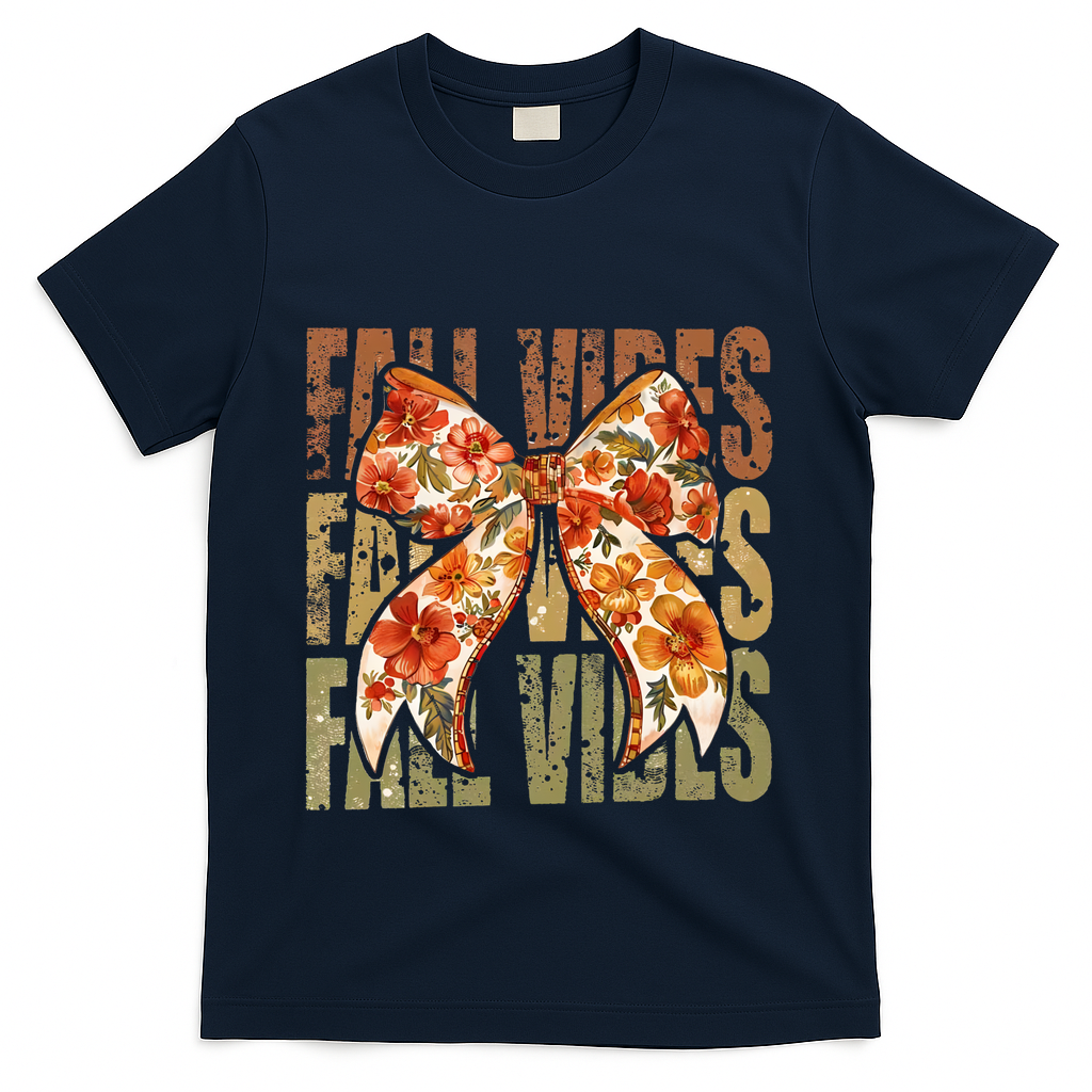 Coquette Floral Fall Vibes Autumn T-Shirt - Navy