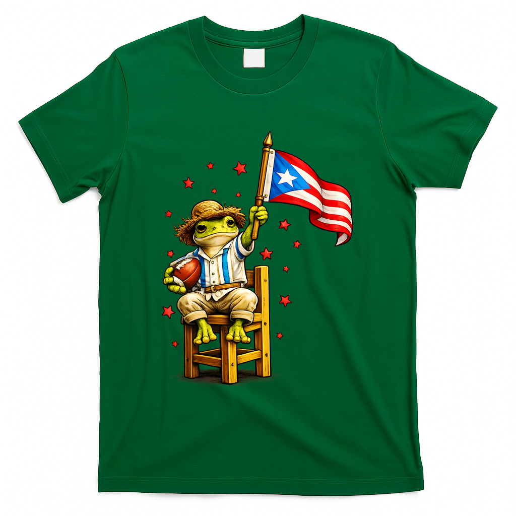 Coqu? Frog Football Fan Puerto Rico Flag T-Shirt