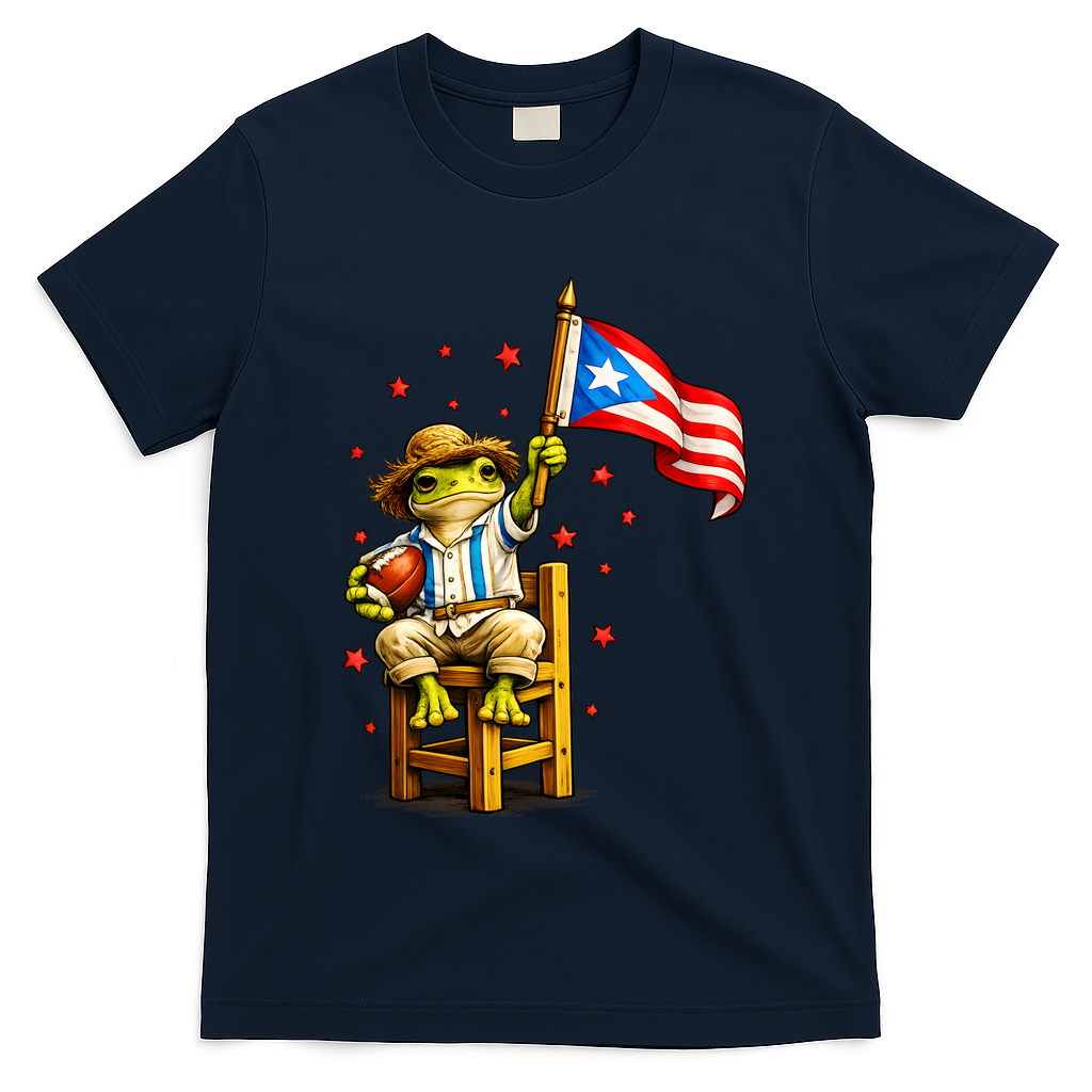 Coqu? Frog Football Fan Puerto Rico Flag T-Shirt