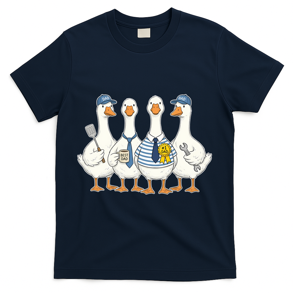 Cute Funny Father's Day Goose Group T-Shirt - Navy