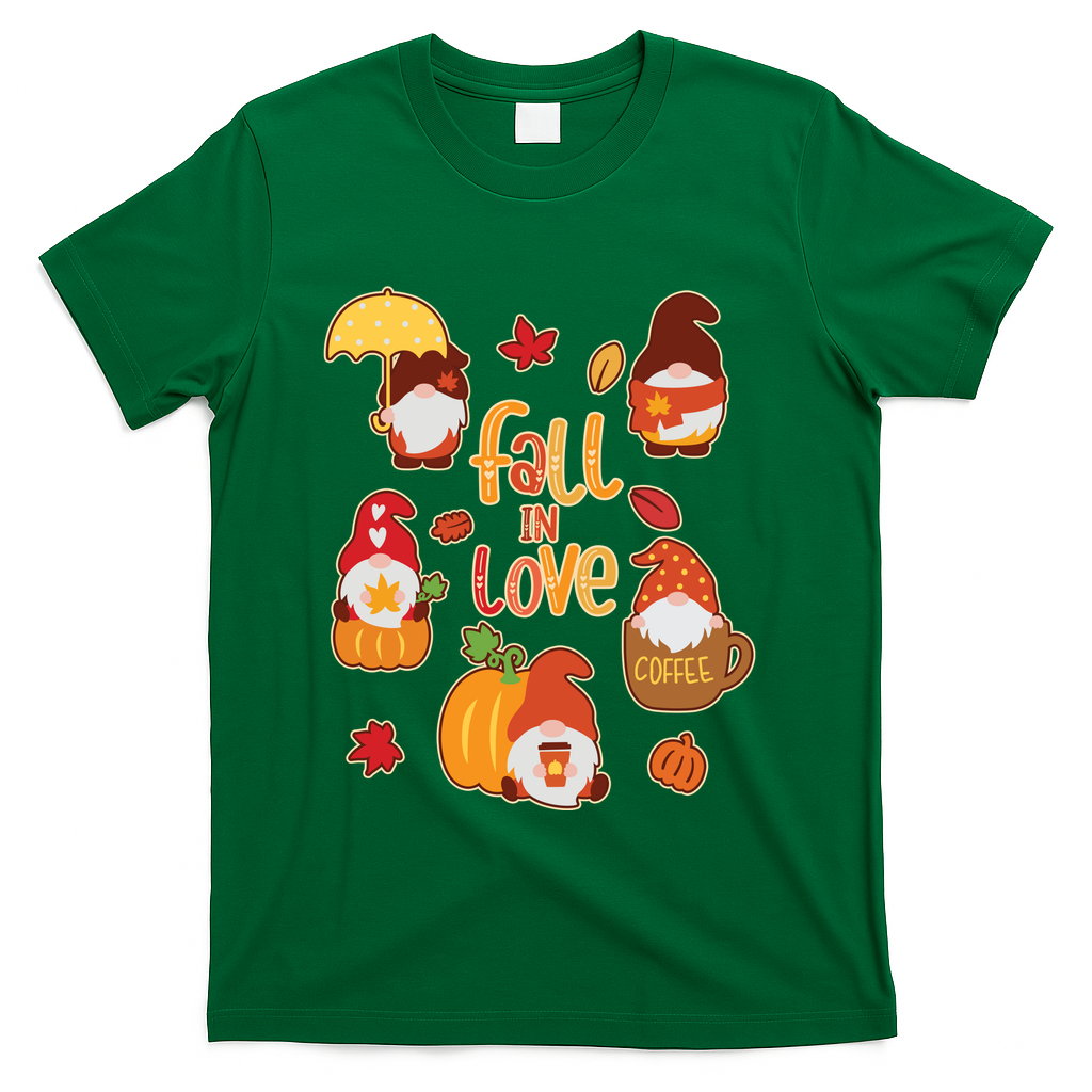 Cute Fall In Love Autumn Gnomes T-Shirt - Green