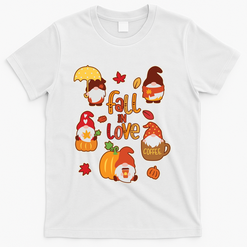 Cute Fall In Love Autumn Gnomes T-Shirt - White
