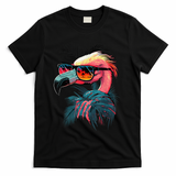 Cute Flamingo in Sunglasses Retro Vintage Funny Beach Summer T-Shirt - Black