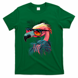 Cute Flamingo in Sunglasses Retro Vintage Funny Beach Summer T-Shirt - Green