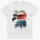 Cute Flamingo in Sunglasses Retro Vintage Funny Beach Summer T-Shirt - White