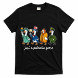 Cute Funny Just A Patriotic Goose Celebrate Fourth Of July T-Shirt - Black