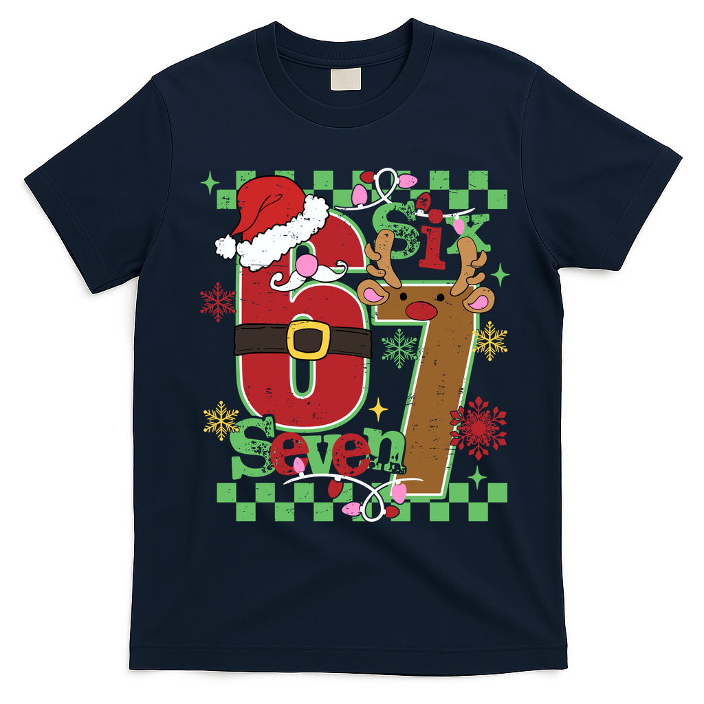 Christmas Funny Meme Six Seven 67 T-Shirt - Navy Blue