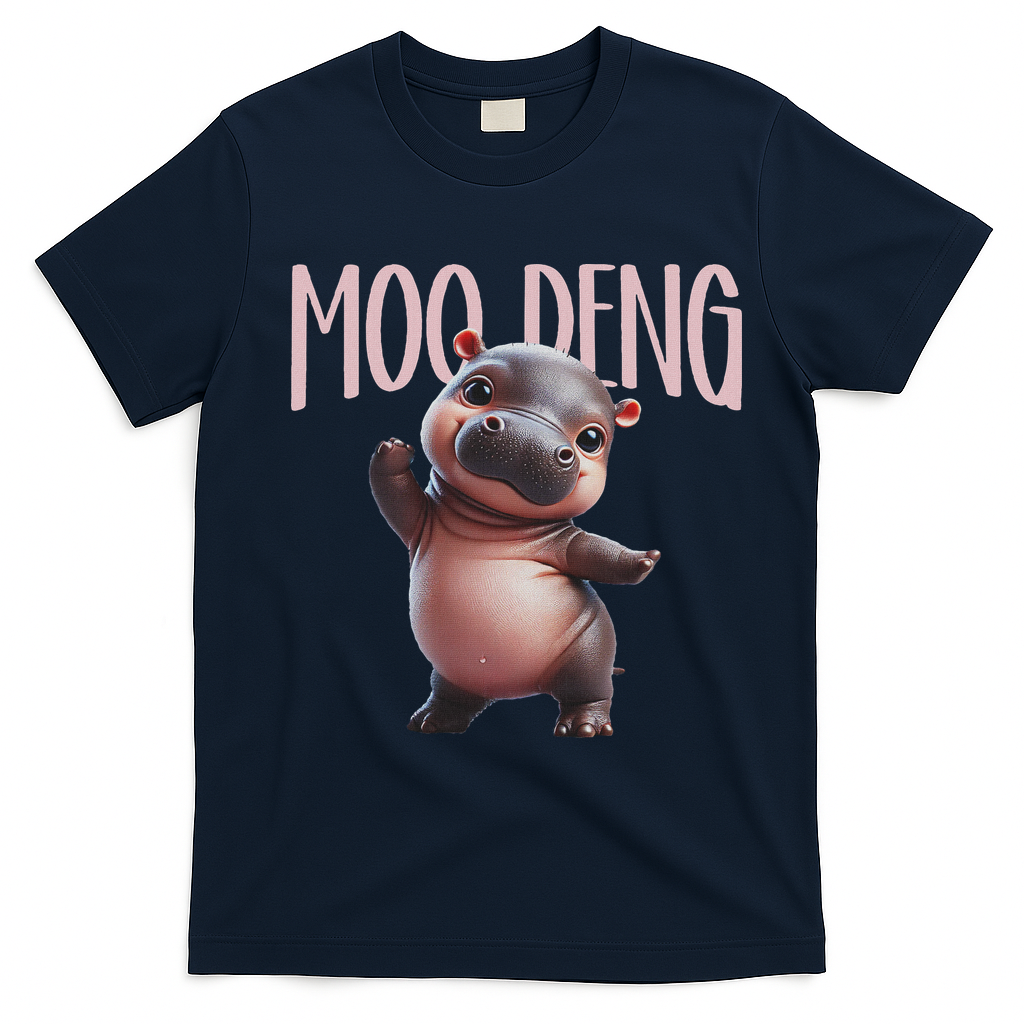 Cute Funny Moo Deng Baby Boo Deng Baby Hippo Zoo For Family T-Shirt - Navy Blue