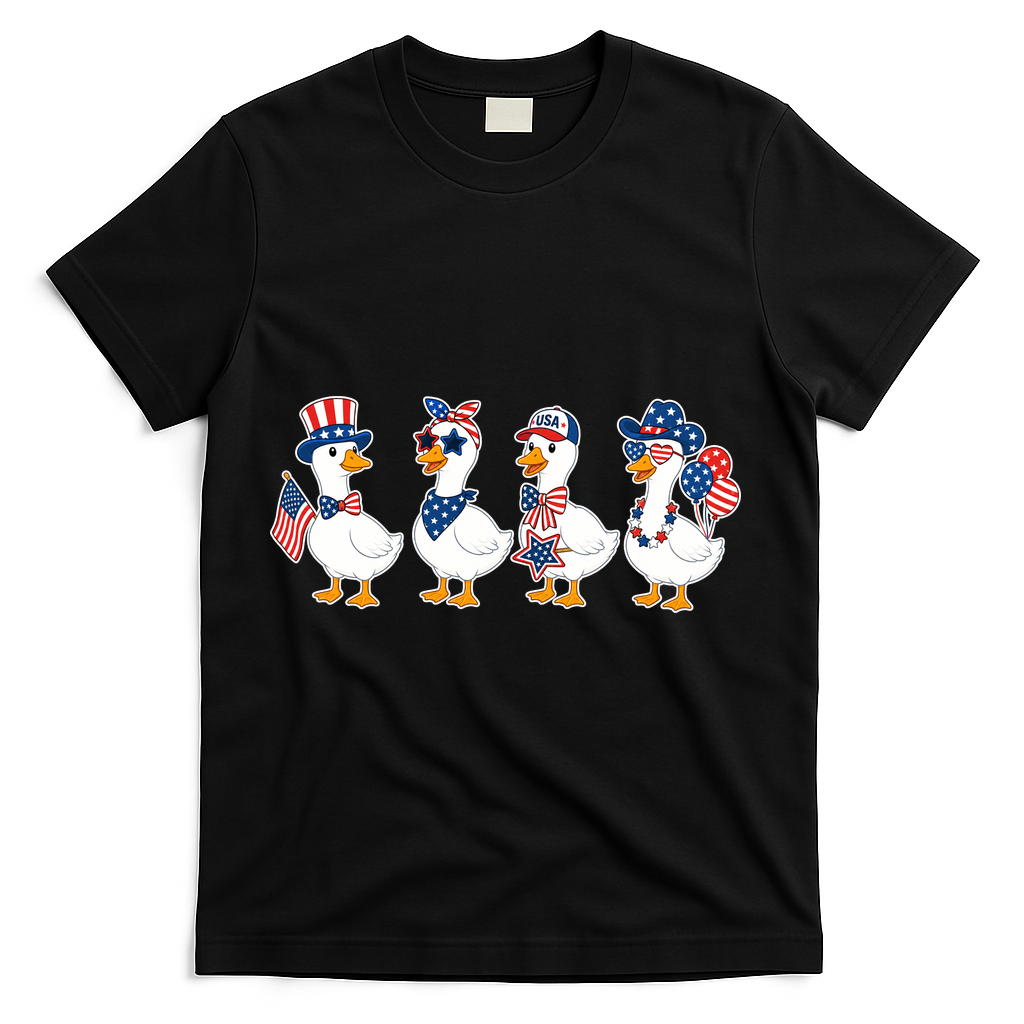 Cute Fourth Of July Patriotic Goose Group T-Shirt - Black