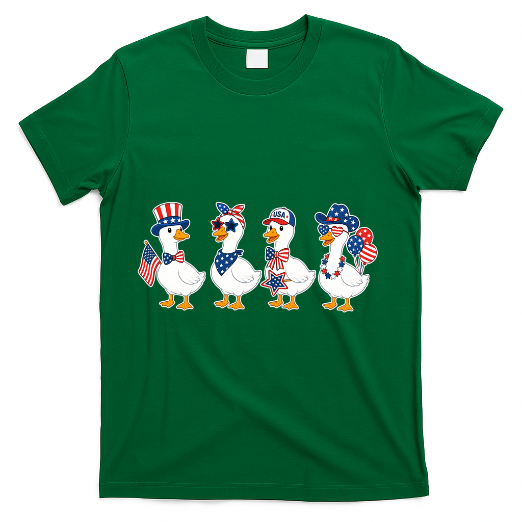 Cute Fourth Of July Patriotic Goose Group T-Shirt - Green
