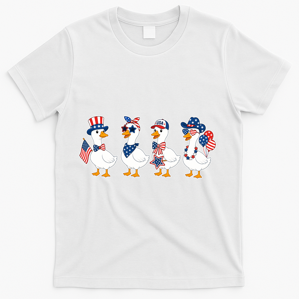 Cute Fourth Of July Patriotic Goose Group T-Shirt - White